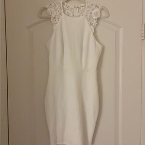 Lulu's White Lace Shoulder Mini Dress